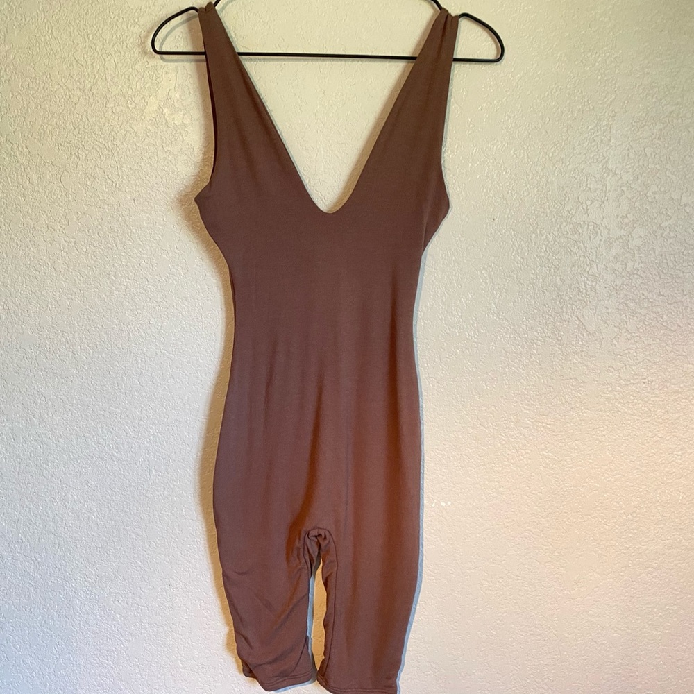 naked wardrobe Brown Deep V Jumpsuit Romper